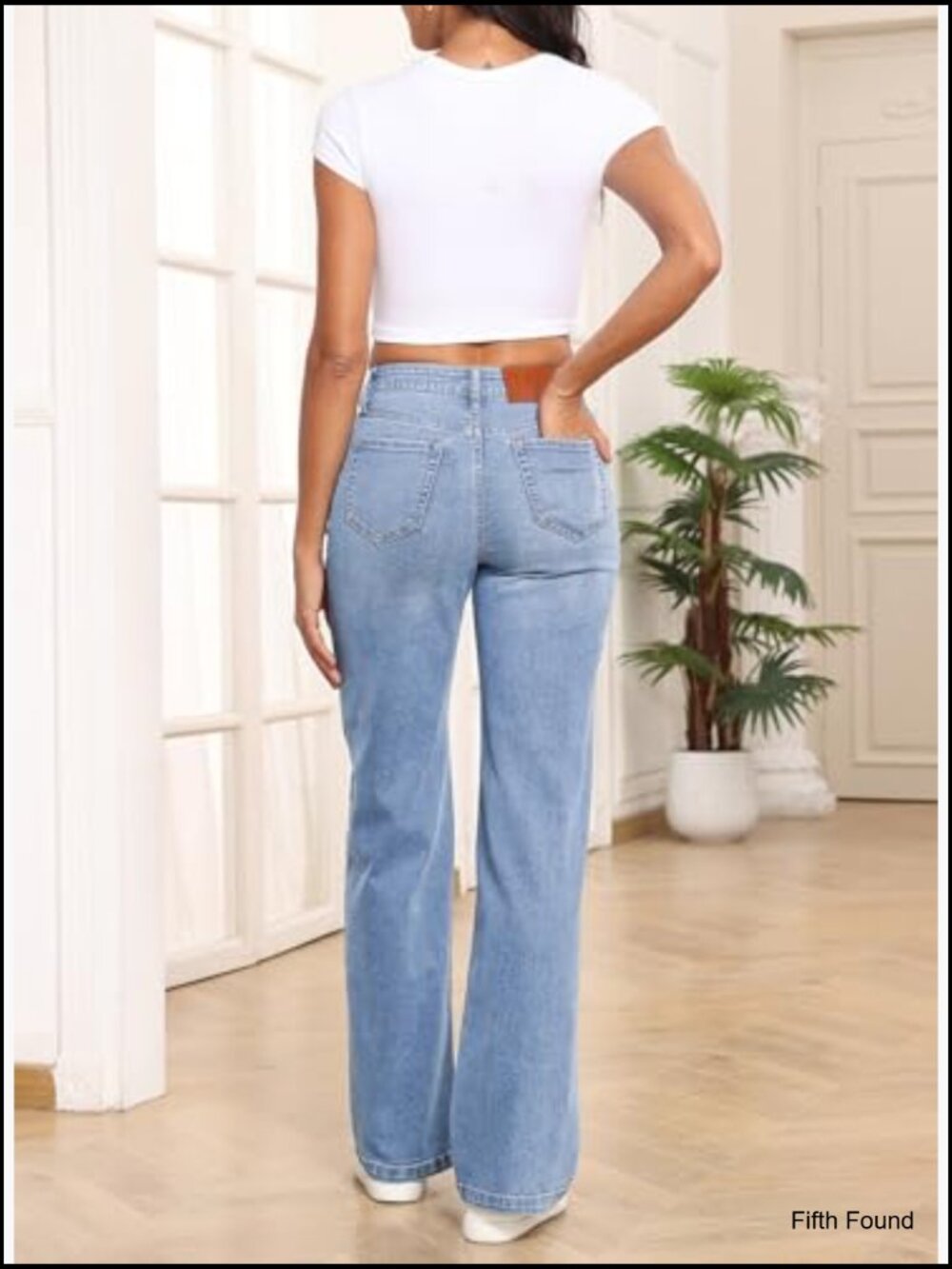 High Waisted Wide Leg Jeans Stretchy Straight Leg Patchwork Denim Pants - Picture 2 of 7